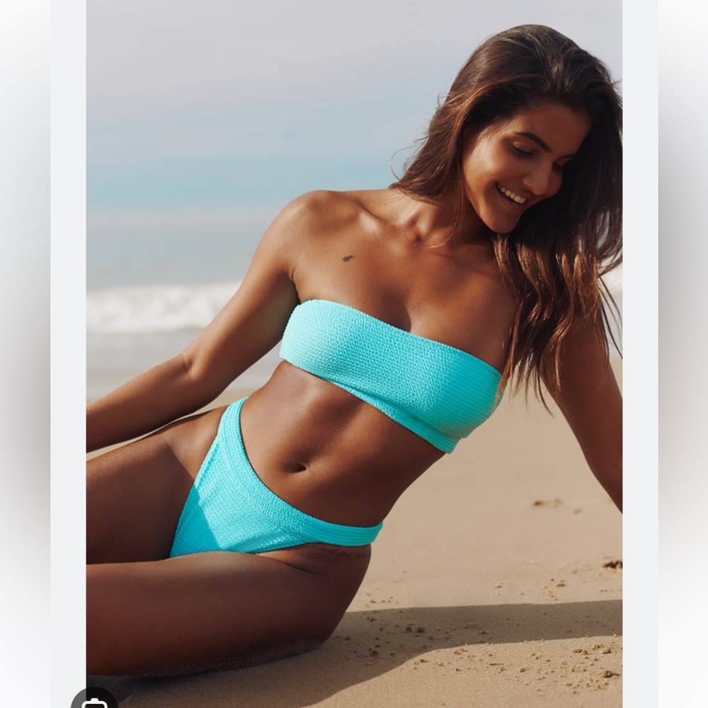 La Hearts Pacsun Aqua Blue Dominique Scrunch Bandeau Top High Waisted Bottom New